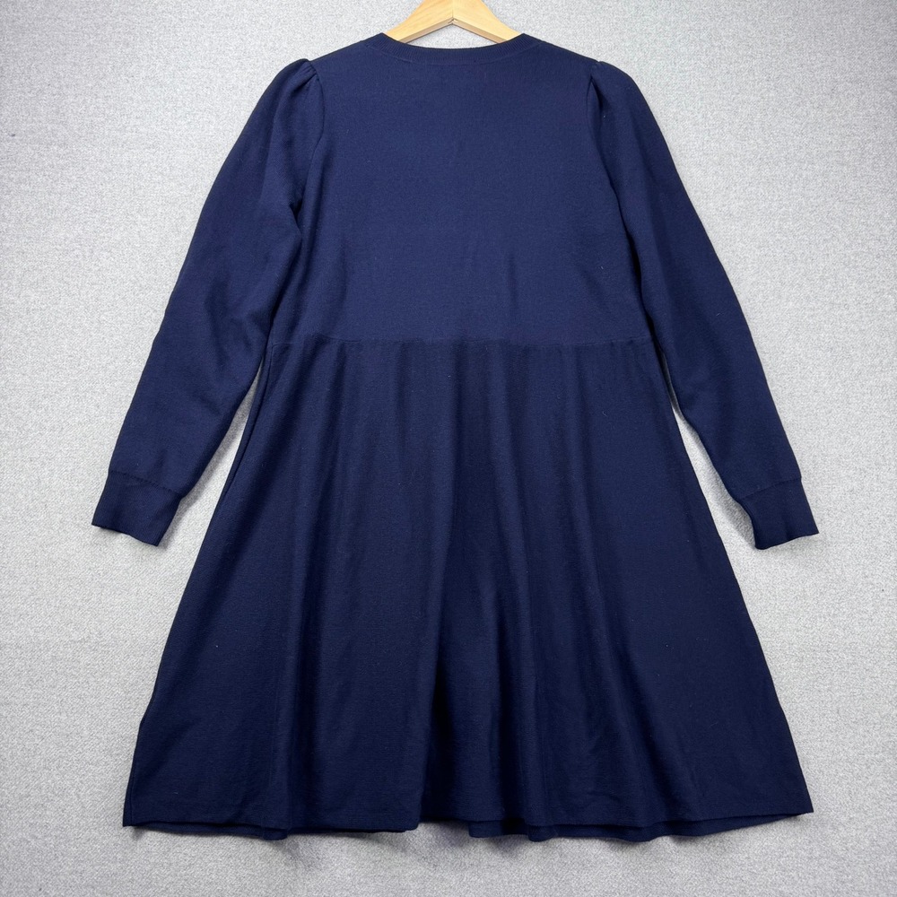 Boden Fit & Flare Dress Size 2R Navy Blue Wool Blend Gold Anchor Button Nautical - Picture 9 of 10